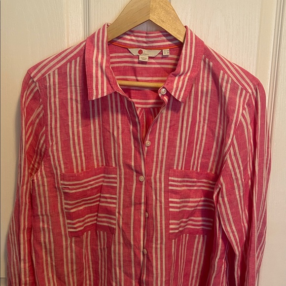 Boden Linen Striped Pink White Button‎ Down Shirt - Picture 2 of 6